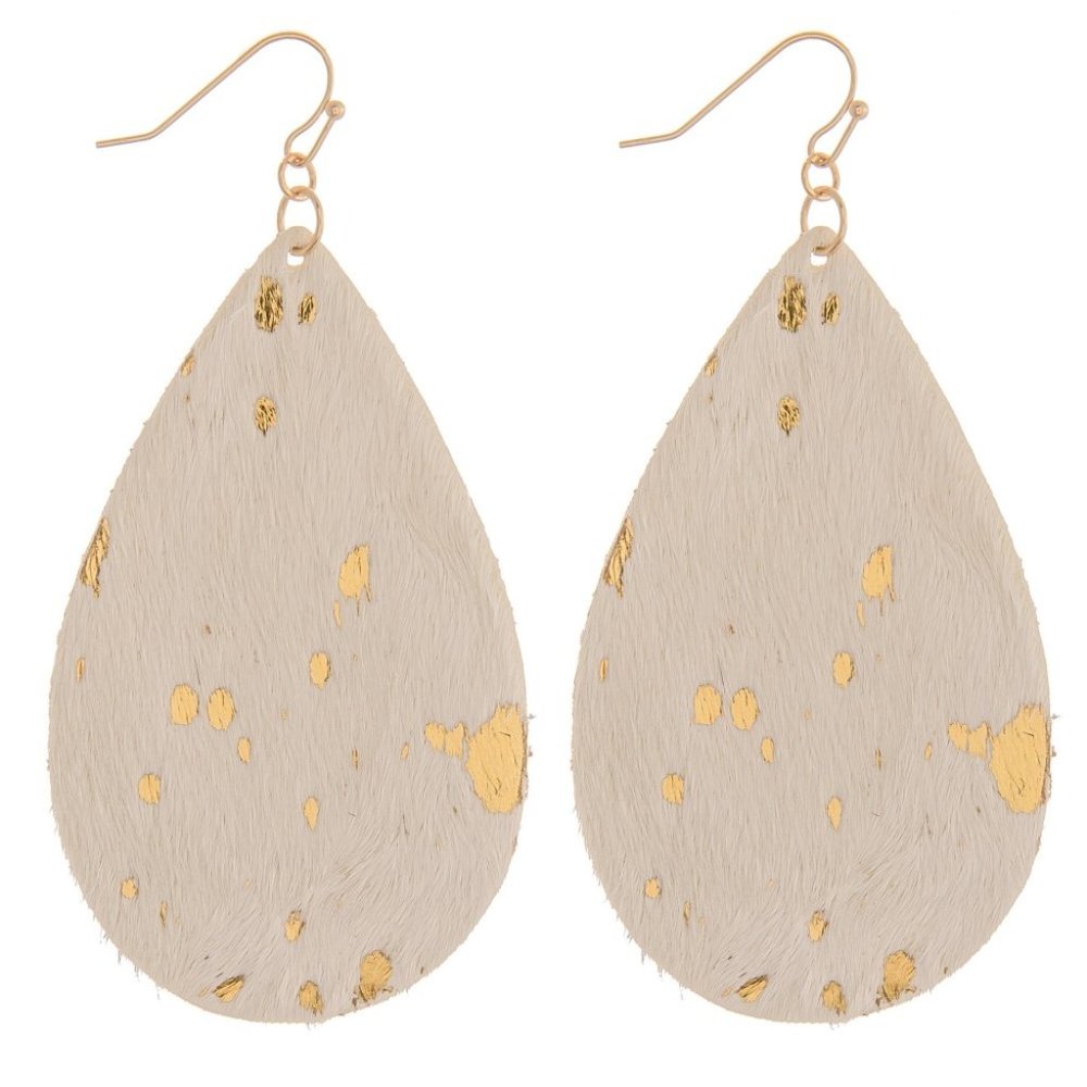 Ivory & Gold Metallic Cowhide Drop Earrings